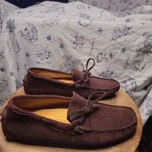 Men's Smoking Loafers Burgundy Suede Size 10.5